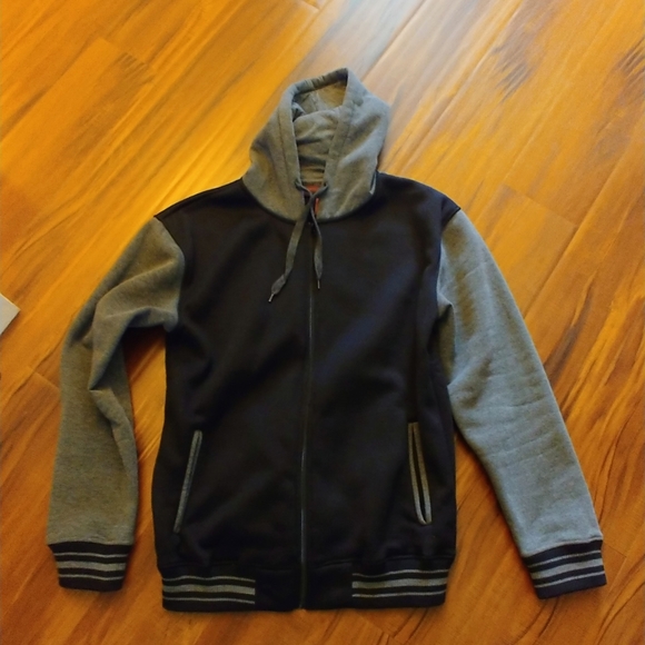 MENS HOODIE JACKET BLK & GREY - Picture 1 of 3